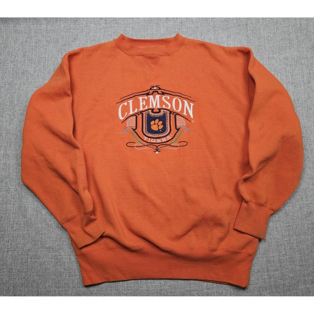 VTG Clemson Tigers Sweatshirt Mens Large Orange NCAA Football Midwest Embroidery
